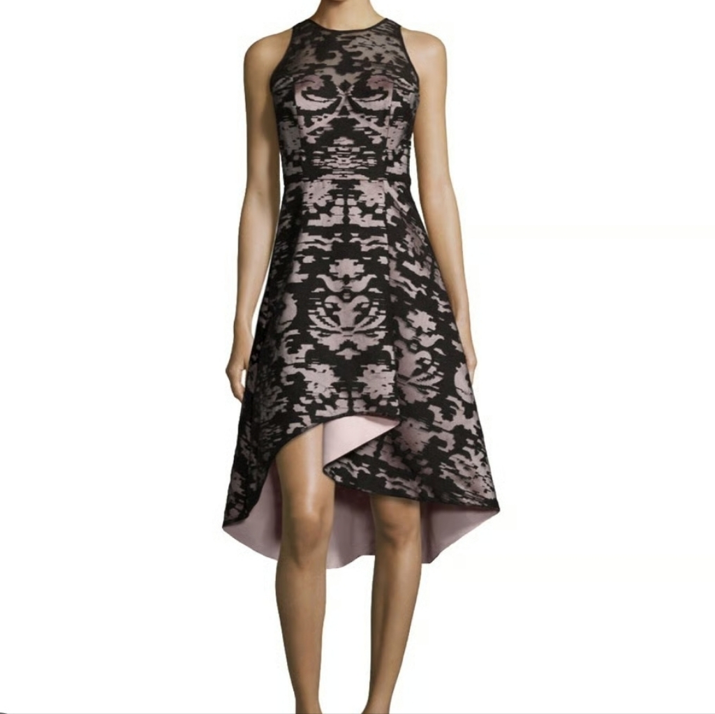 New Milly Cocktail Dress High Low Lace Sheer Overlay Sleeveless Black Blush $399